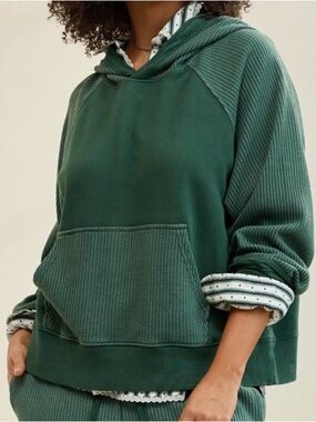 Aerie Waffle Hoodie in Forest Green Women's Hooded Sweatshirt Size XL